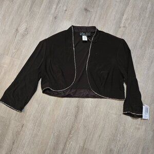 Brown Alex Evenings Women's Size 10 Rhinestone Trim Cropped Jacket Formal Party